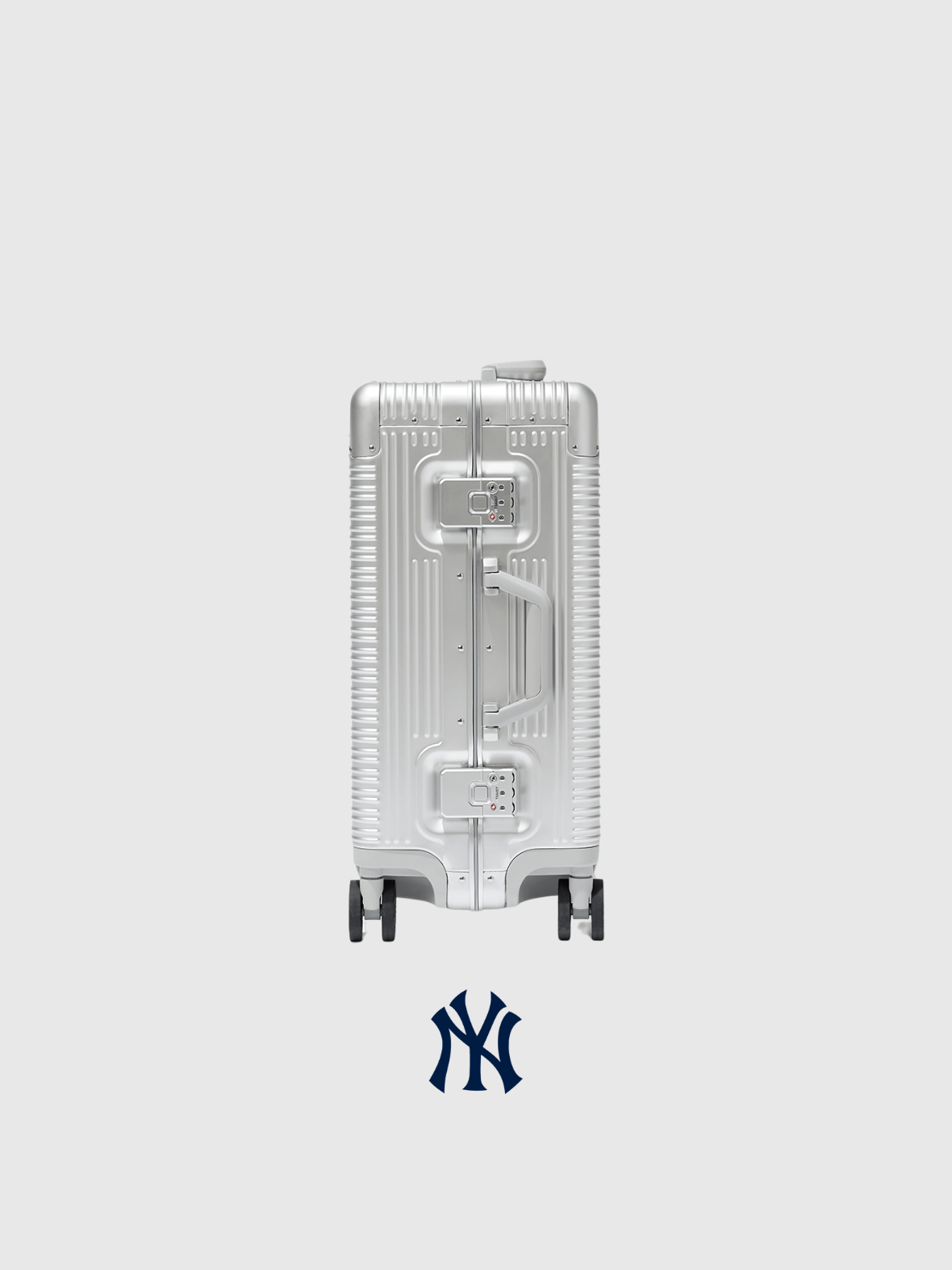 New York Yankees Time Capsule limited edition suitcase featuring a sleek silver design and the iconic Yankees logo.